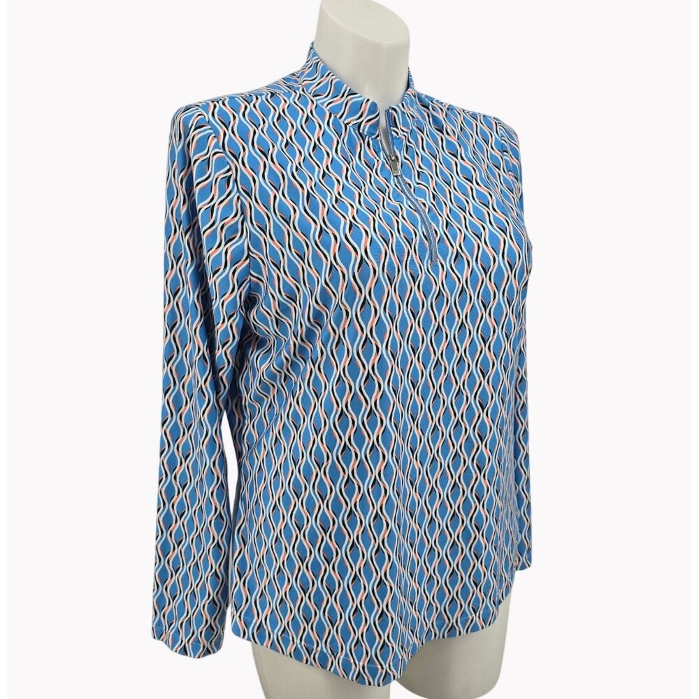 Tail Womens 2XL Blue Wavy Print 1/4 Zip Long Sleeve Athletic Top Shirt